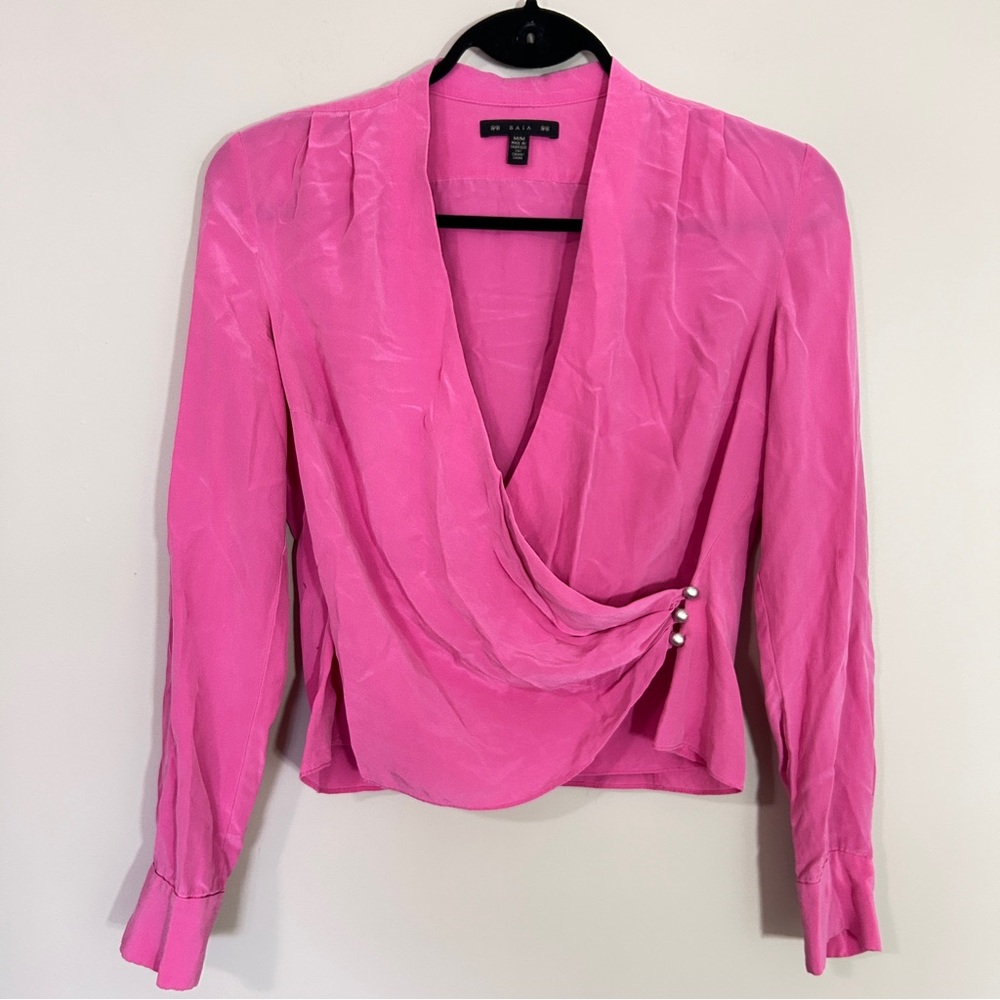 BAIA 💯% Silk Faux Wrap Blouse Sz M